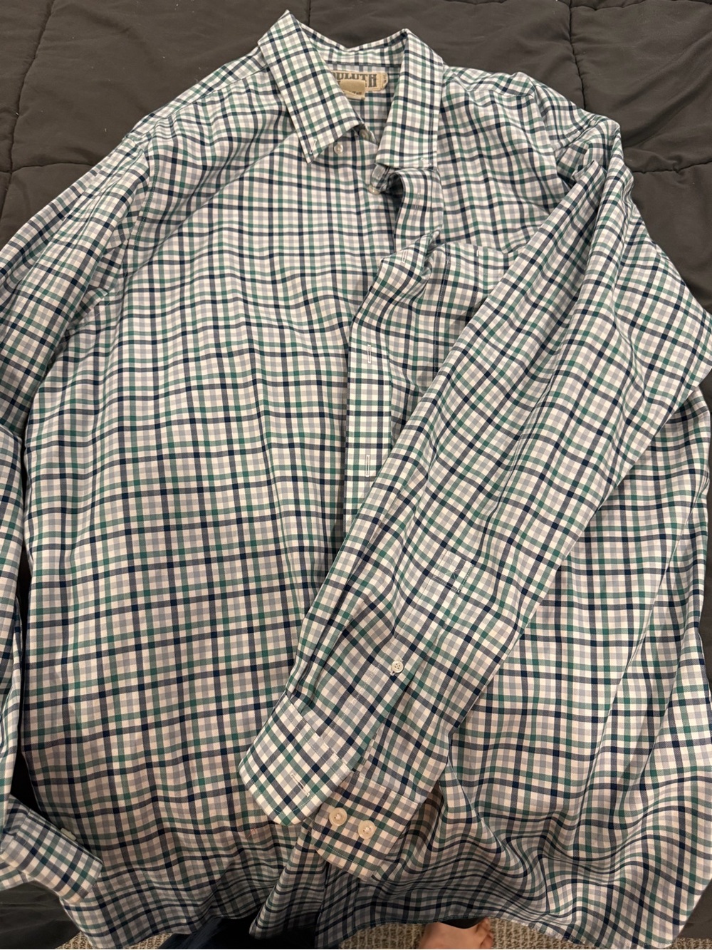 Duluth Trading Co Green & Blue Plaid Button-Down Shirt